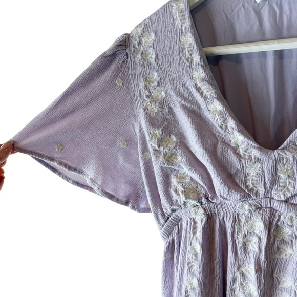 in loom womens midi dress lavender embroidered v neck short sleeve rayon S - Picture 5 of 7